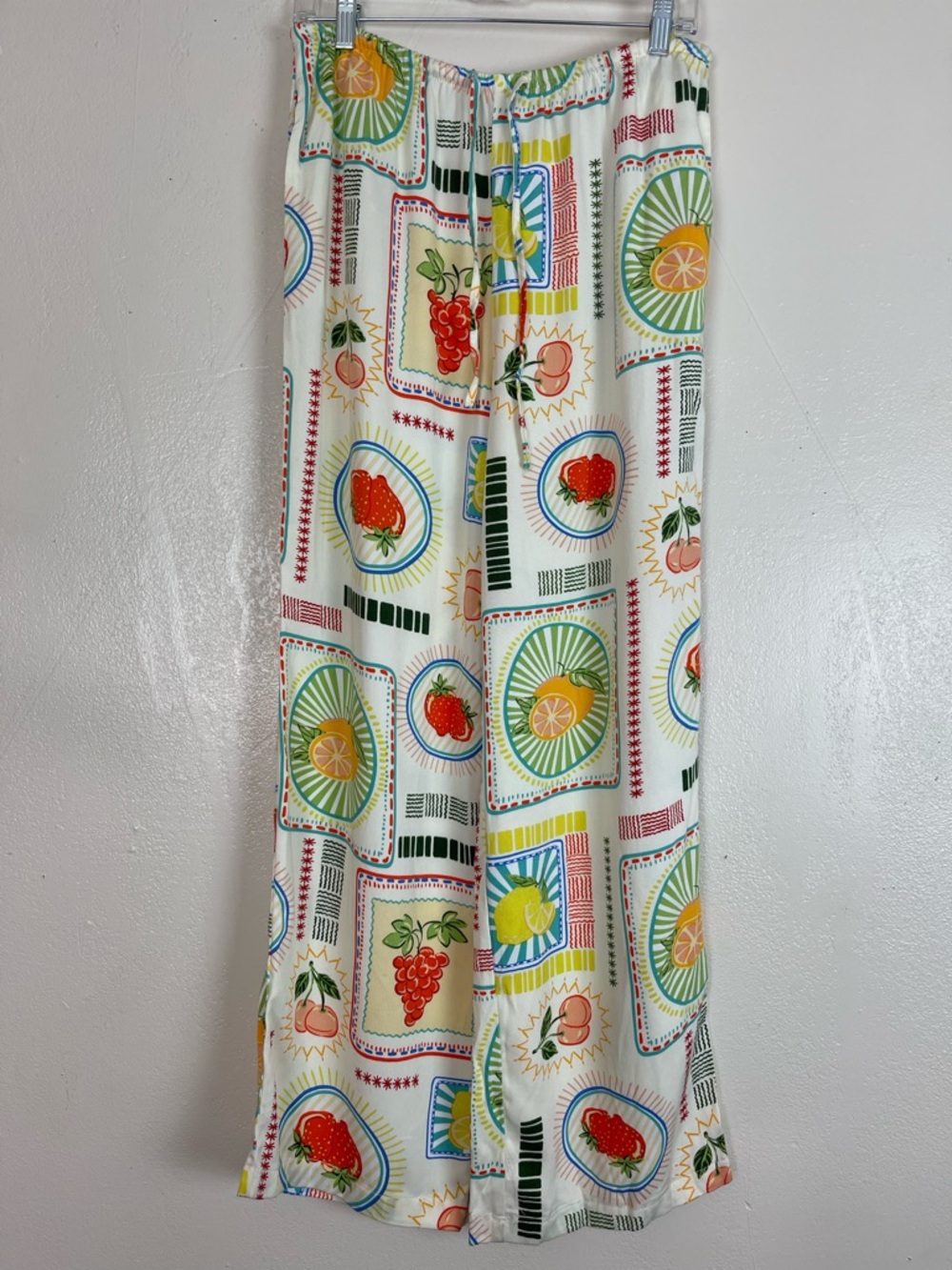 Sincerly Jules Cream Fruit-Print Wide Leg Pull-On Pants